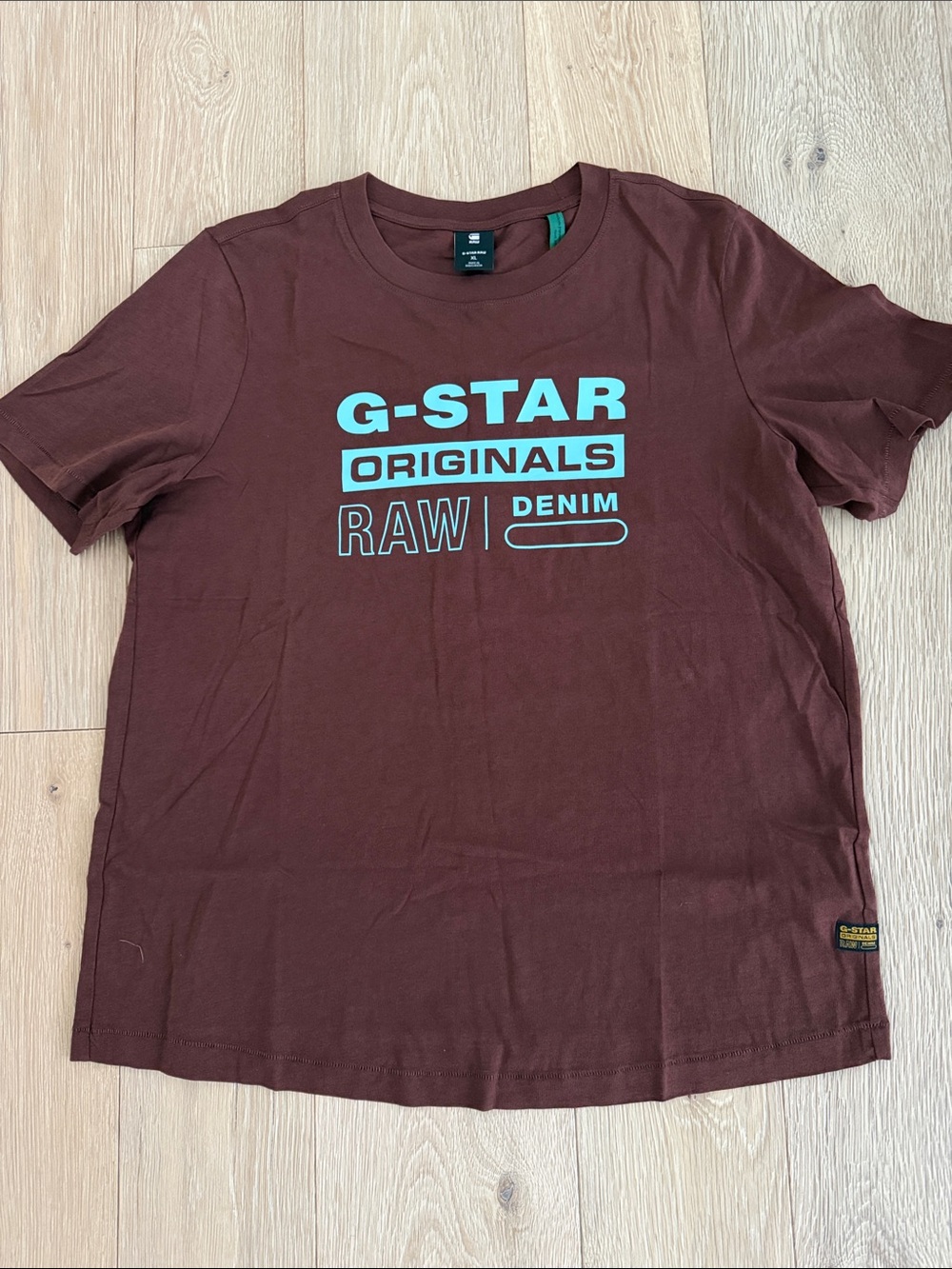 G-Star Brown Tee with Light Blue Logo